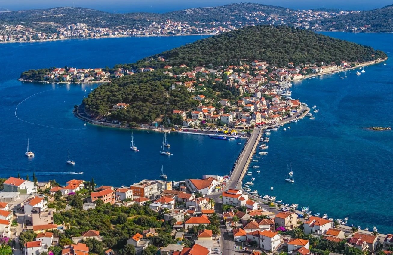 Aerial view of Rogoznica coastal town